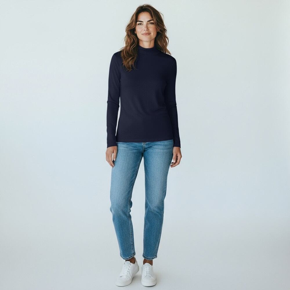 Gerard Darel 100% Wool Funnel Neck Long Sleeve Layer Tee Shirt Sz 3 US-L in Navy